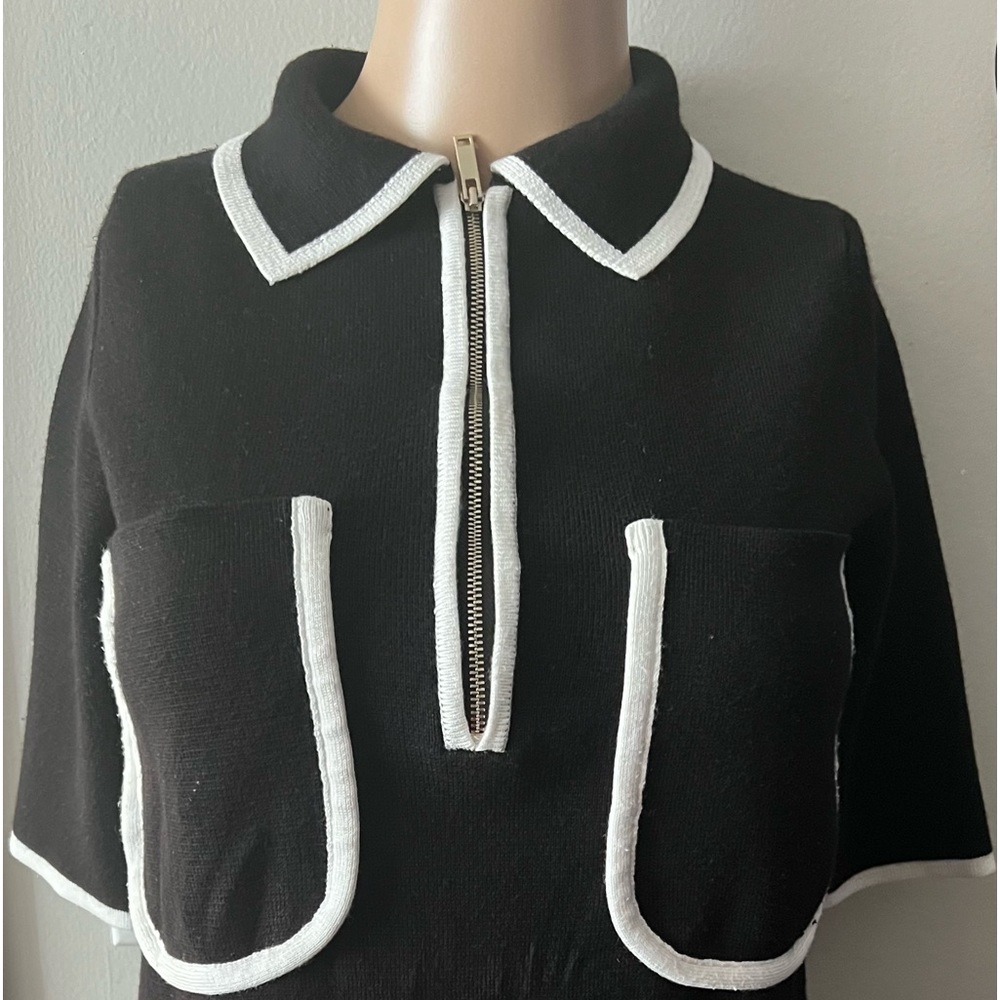 Womens Black&White Zara Knit 3/4 Sleeve top front pockets Mini Dress (S)